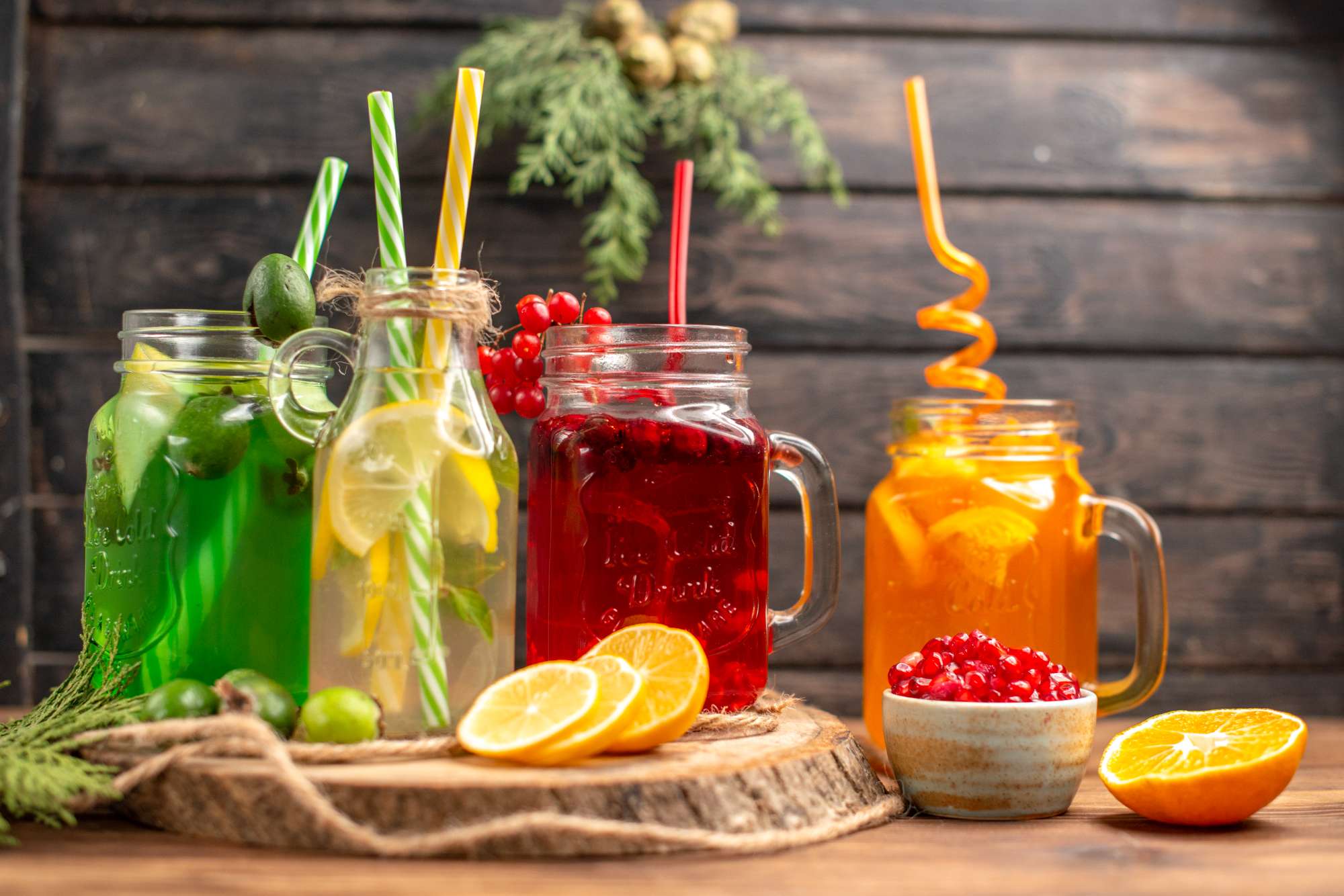 front-close-view-organic-fresh-juices-bottles-served-with-tubes-fruits-wooden-cutting-board-brown-table.jpg